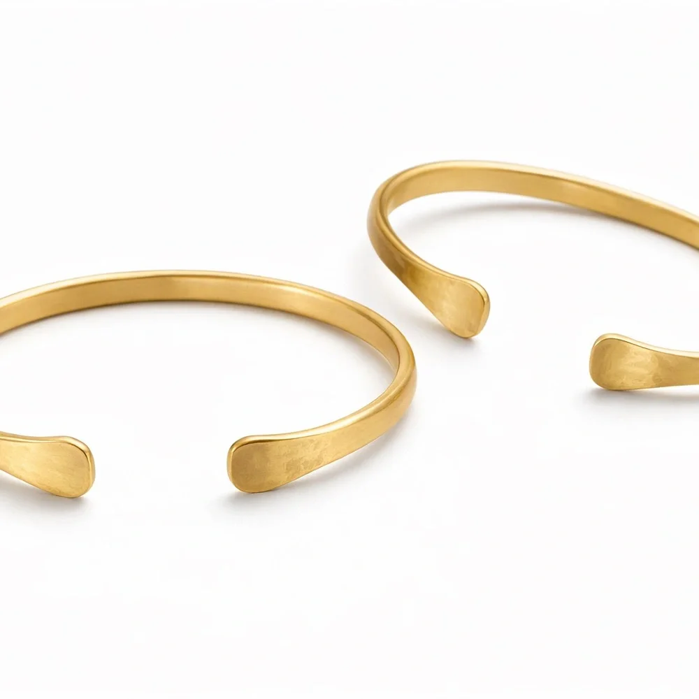 Pair Solid Brass Handmade Open Cuffs Paddle Terminal Artisan Minimalist Gold